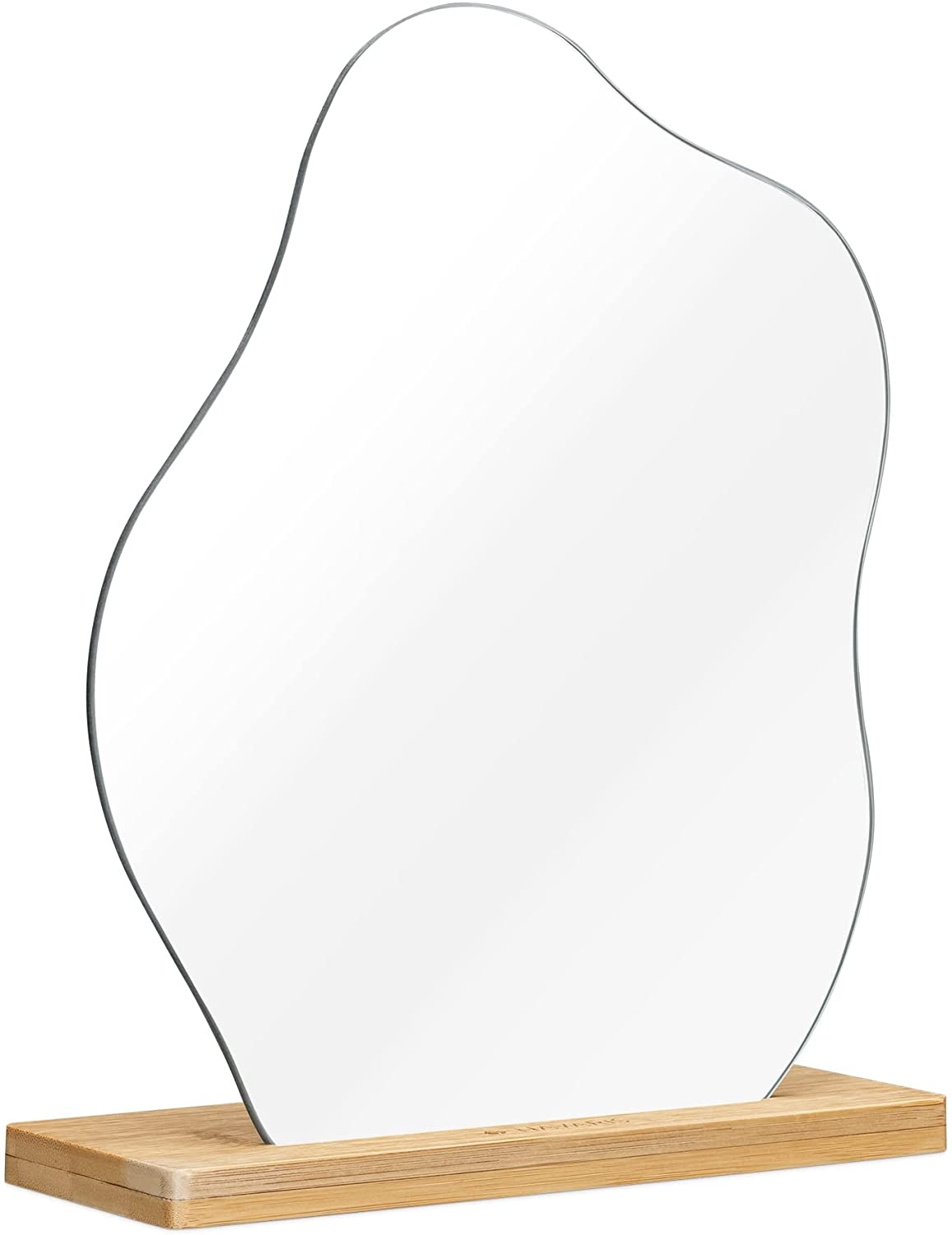 Navaris Tabletop Wavy Cosmetic Mirror - Επιτραπέζιος Κυματιστός Καθρέπτης με Βάση από Μπαμπού για Μακιγιάζ - Silver / Light Brown