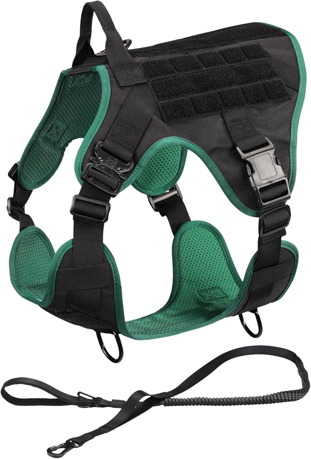 Navaris Tactical Harness and Vest Set - Σετ Λουρί / Οδηγός Σκύλου με Γιλέκο Τακτικής για Εκπαίδευση - Medium - Black / Green (NAV0000272Q002C)