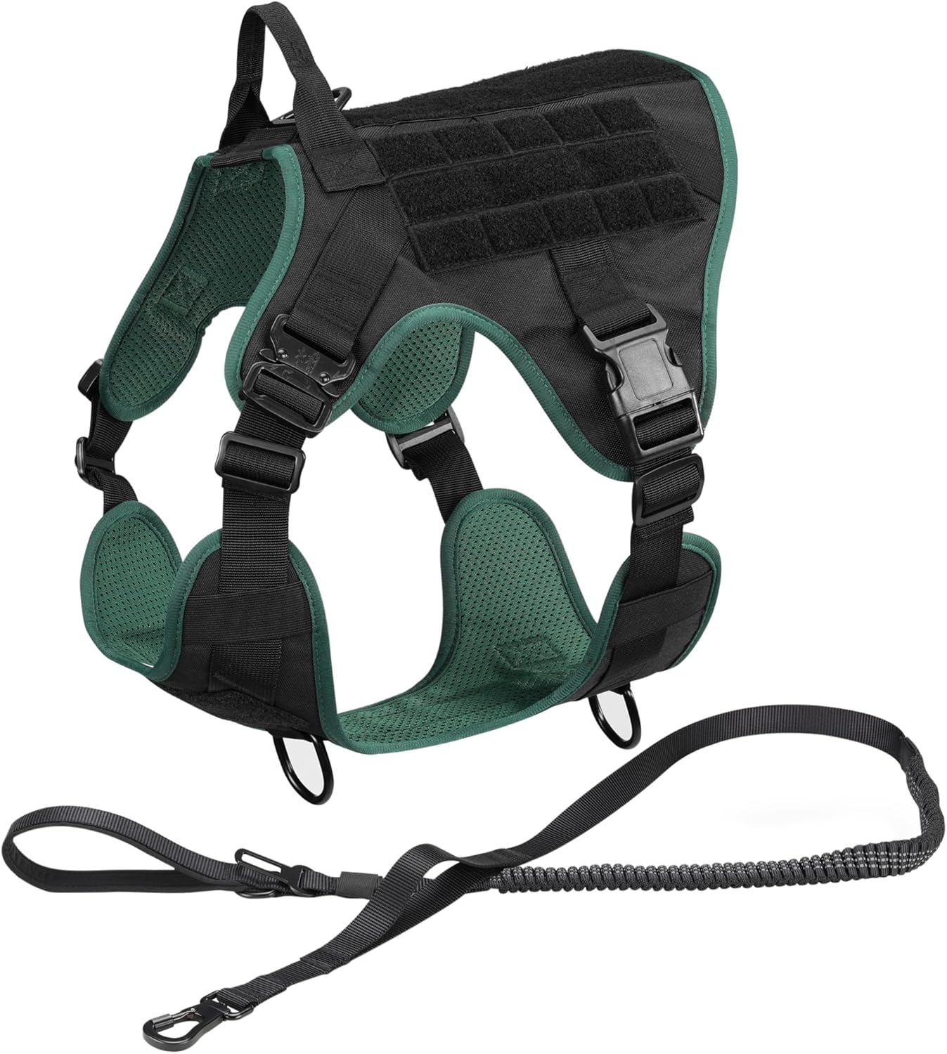 Navaris Tactical Harness and Vest Set - Σετ Λουρί / Οδηγός Σκύλου με Γιλέκο Τακτικής για Εκπαίδευση - Small - Black / Green