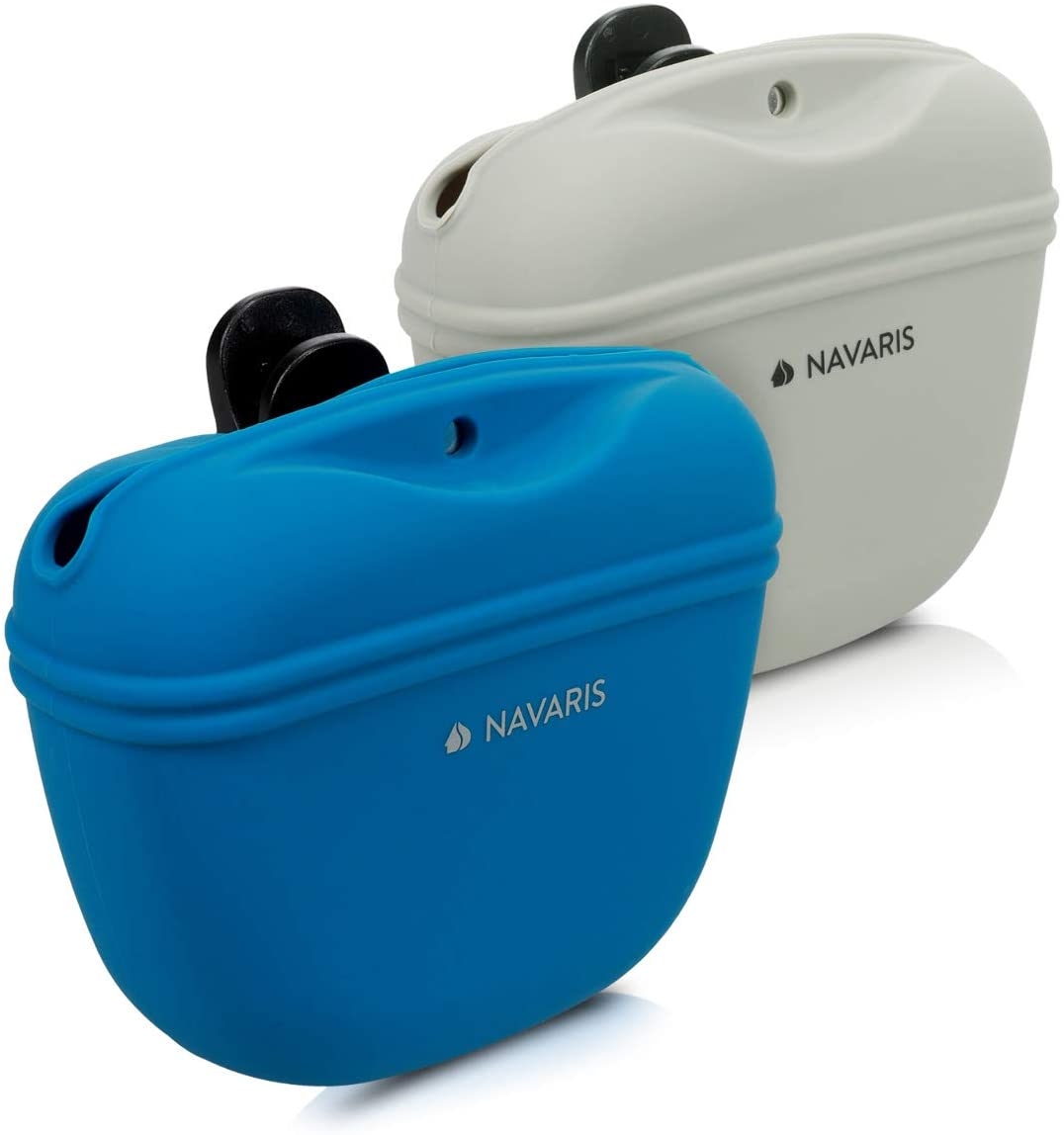 Navaris Θήκη Τροφής Εκπαίδευσης Σκύλων με Clip Ζώνης - Soft Treat Pouch for Dog Walks - 2 Τεμάχια - Dark Blue / Grey