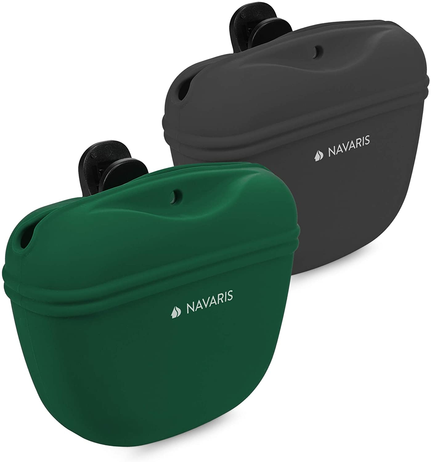 Navaris Θήκη Τροφής Εκπαίδευσης Σκύλων με Clip Ζώνης - Soft Treat Pouch for Dog Walks - 2 Τεμάχια - Green / Grey