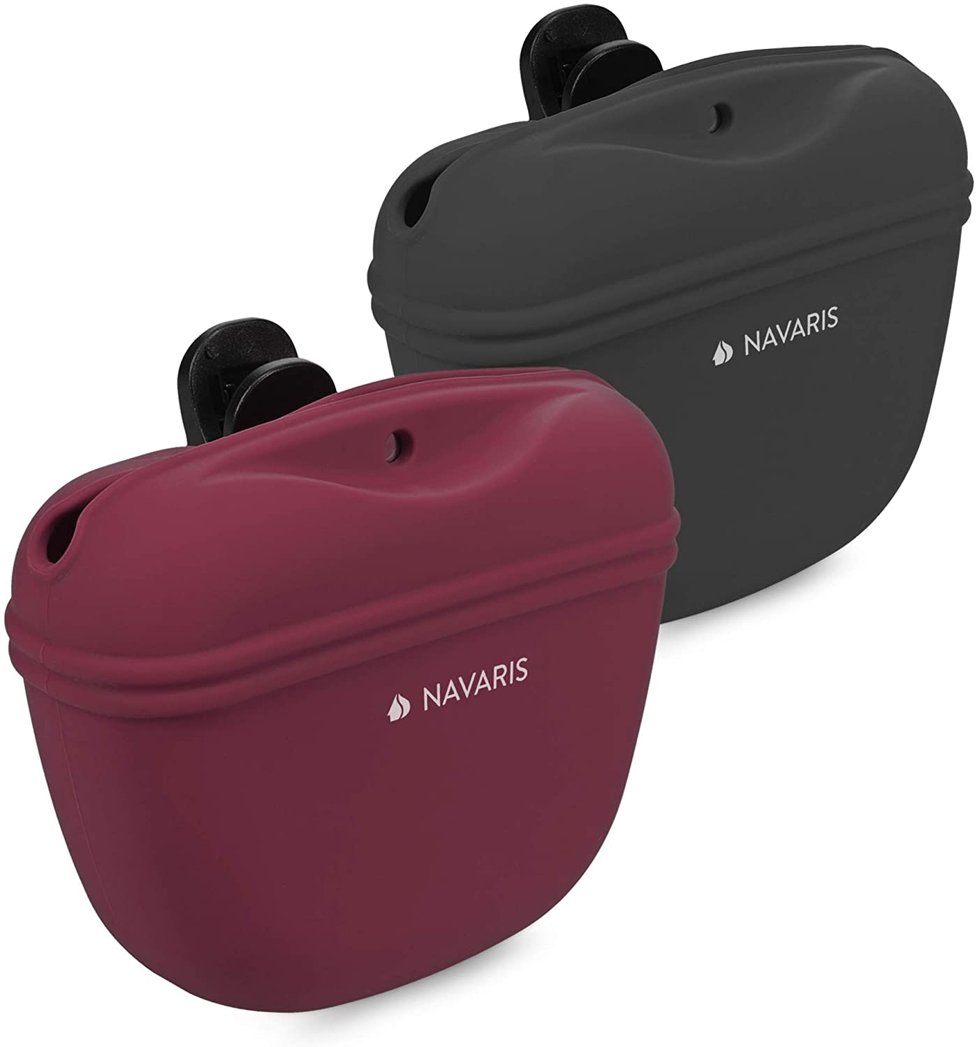 Navaris Θήκη Τροφής Εκπαίδευσης Σκύλων με Clip Ζώνης - Soft Treat Pouch for Dog Walks - 2 Τεμάχια - Red / Grey