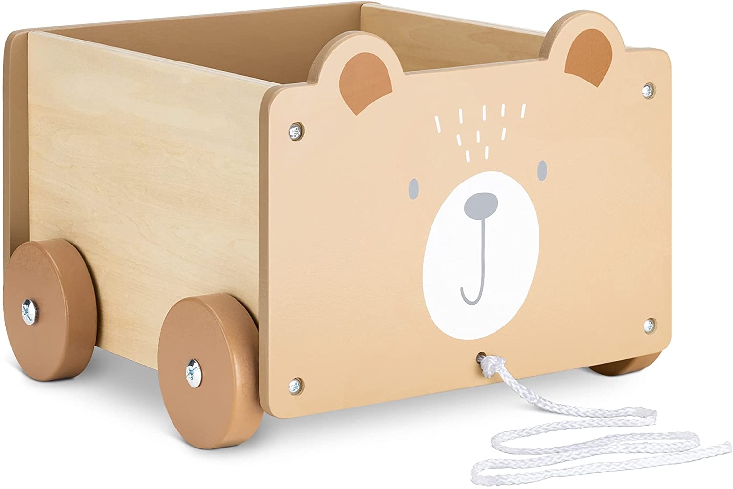 Navaris Toy Box Storage for Toys with Wheels - Παιδικό Κουτί Αποθήκευσης Παιχνιδιών με Ρόδες - Brown / Bear Design