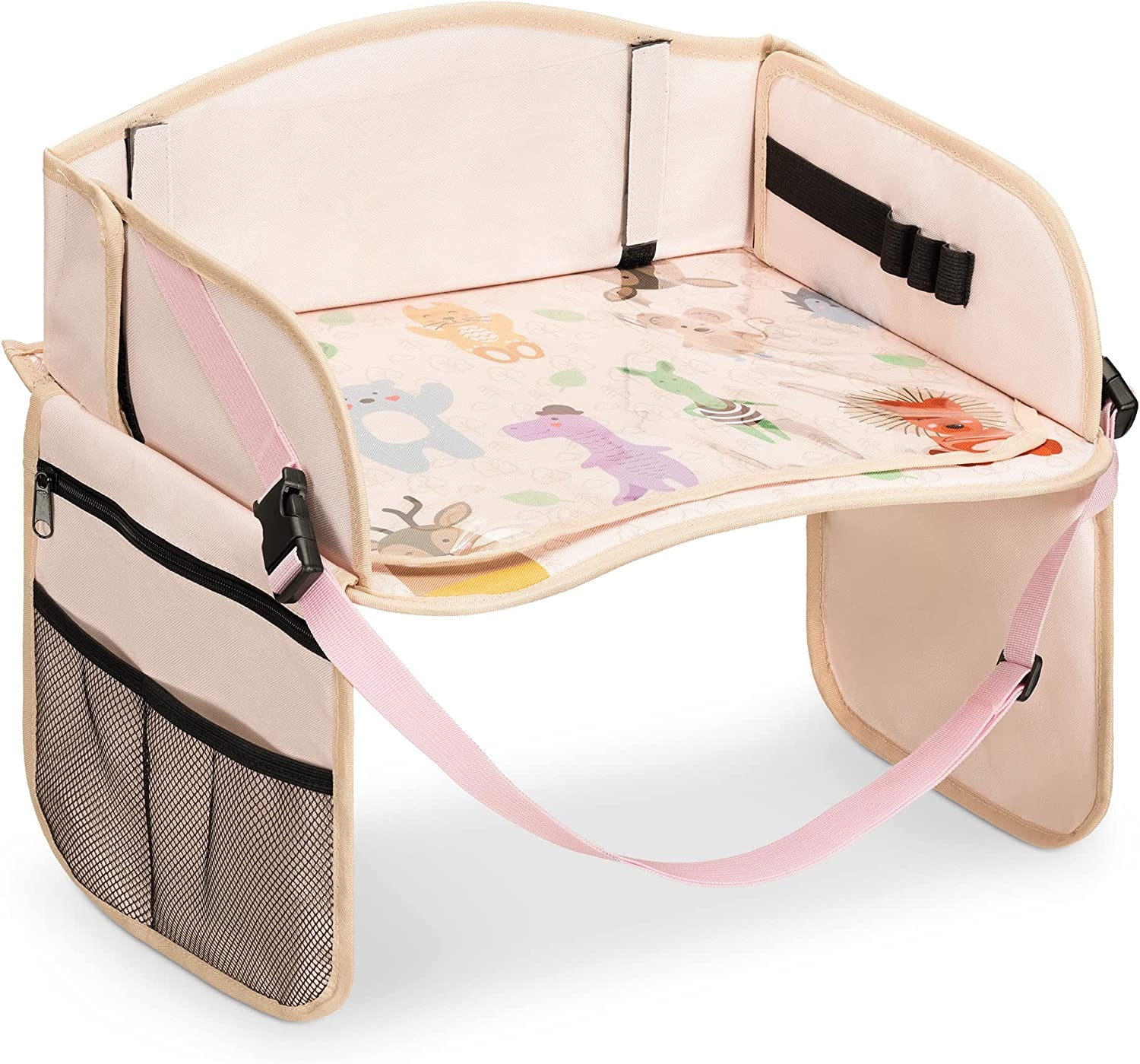 Navaris Travel Car Table for Children - Πτυσσόμενο Παιδικό Τραπεζάκι Ταξιδιού για Κάθισμα Αυτοκινήτου / Αεροπλάνου - Beige