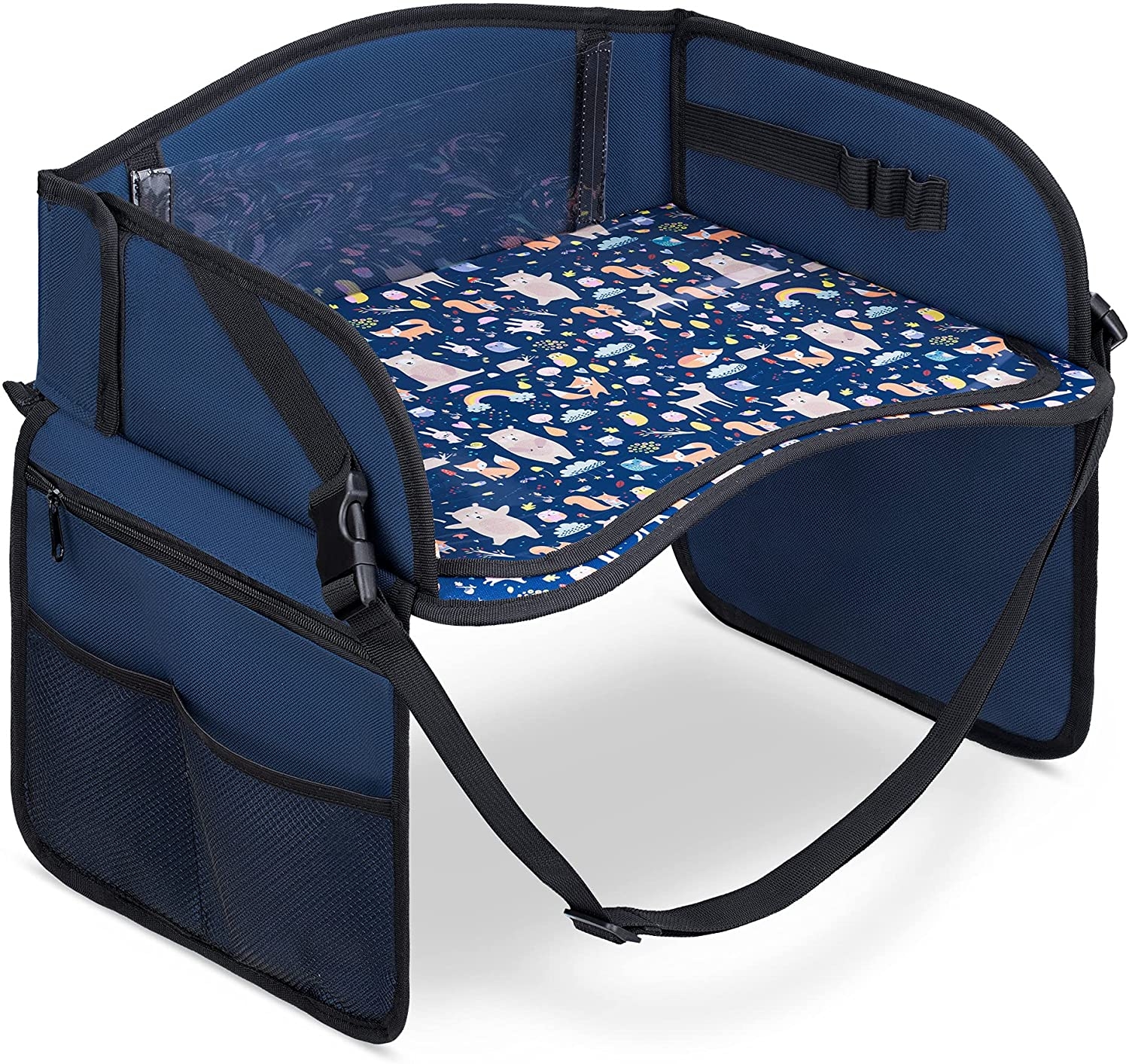 Navaris Travel Car Table for Children - Πτυσσόμενο Παιδικό Τραπεζάκι Ταξιδιού για Κάθισμα Αυτοκινήτου / Αεροπλάνου - Blue