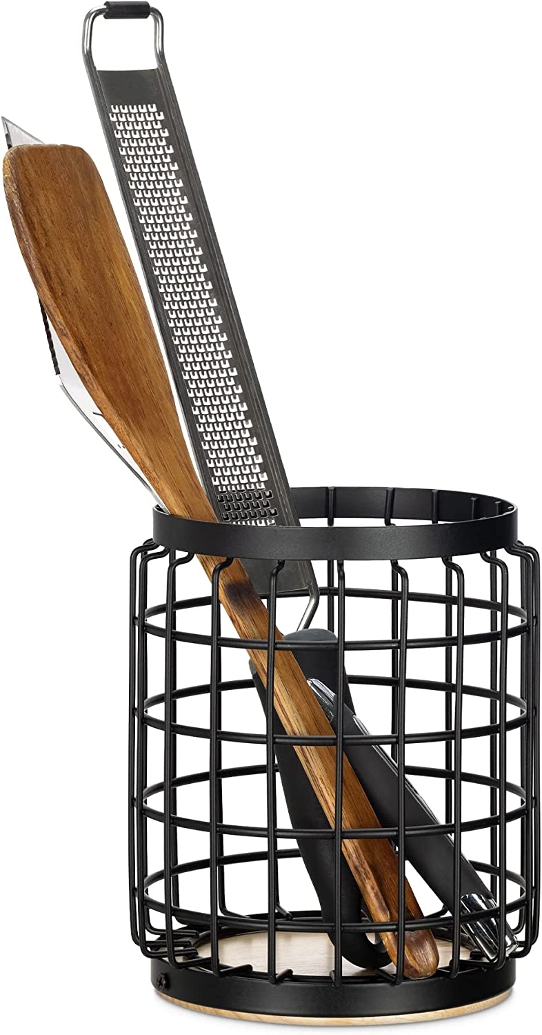 Navaris Utensils Holder - Θήκη για Μαγειρικά Σκεύη από Ξύλο και Μέταλλο - 14.5 x 17.5 cm - Black