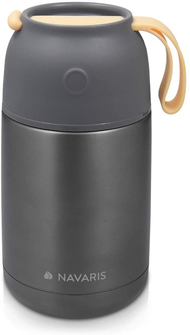 Navaris Vacuum Insulated Food Jar - Θερμός από Ανοξείδωτο Ατσάλι με Καπάκι / Δοχείο για Φαγητό - 650ml - Dark Gray