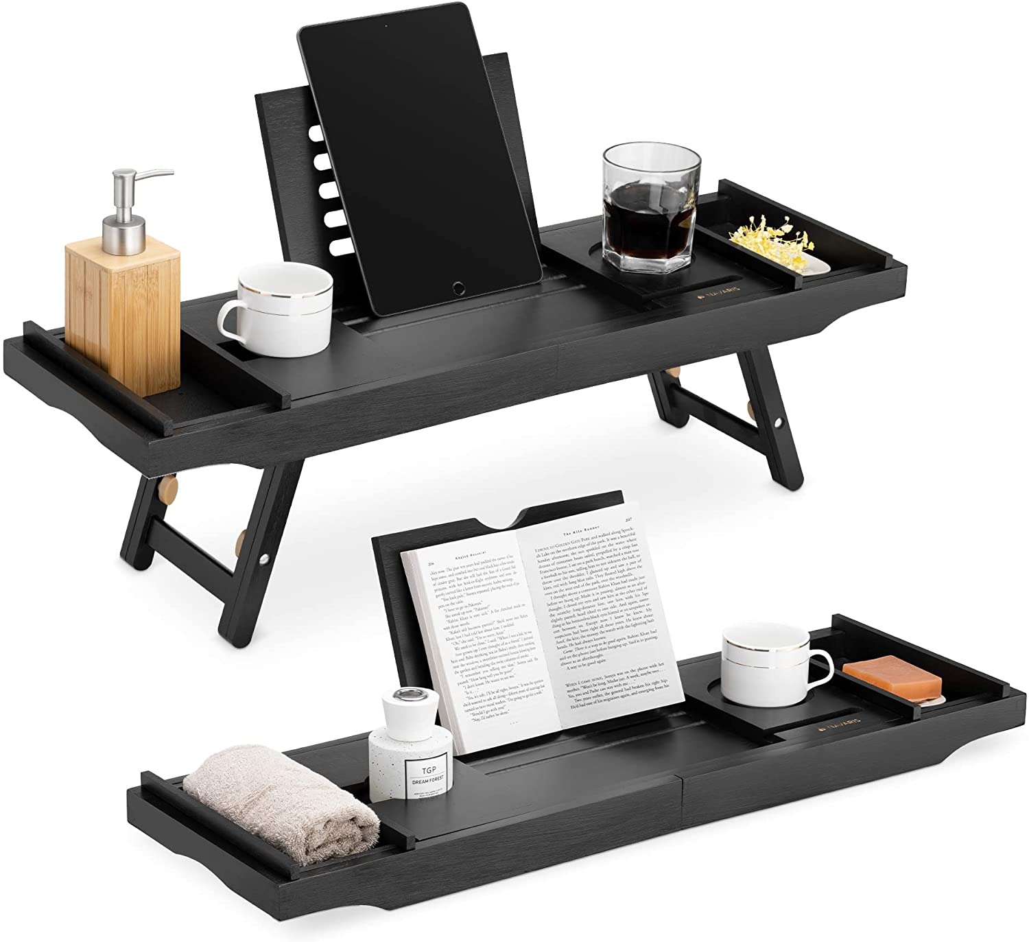 Navaris Wooden Bed and Bath Tray - Ξύλινη Βάση / Δίσκος για τη Μπανιέρα / Κρεββάτι με Πτυσσόμενα Πόδια - Black