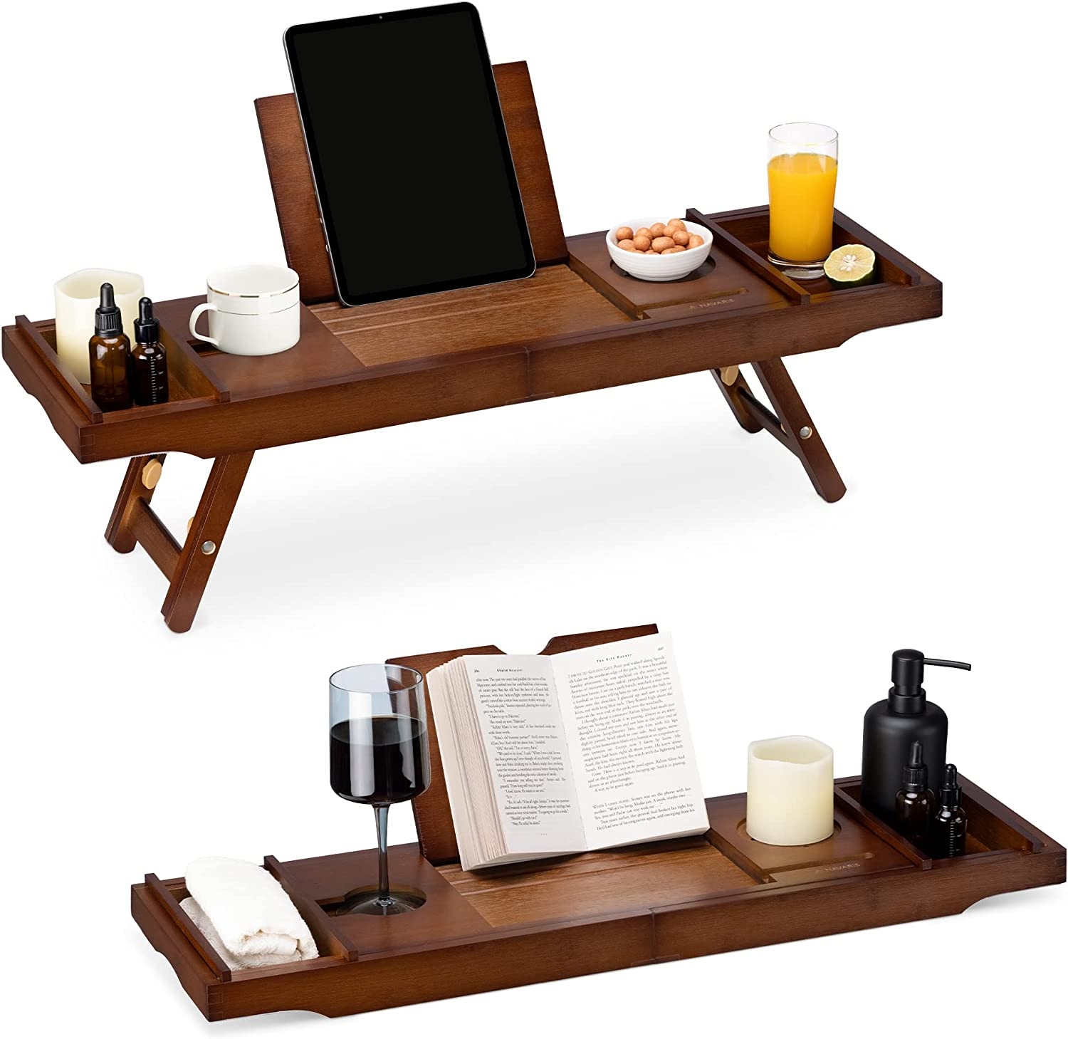 Navaris Wooden Bed and Bath Tray - Ξύλινη Βάση / Δίσκος για τη Μπανιέρα / Κρεββάτι με Πτυσσόμενα Πόδια - Brown