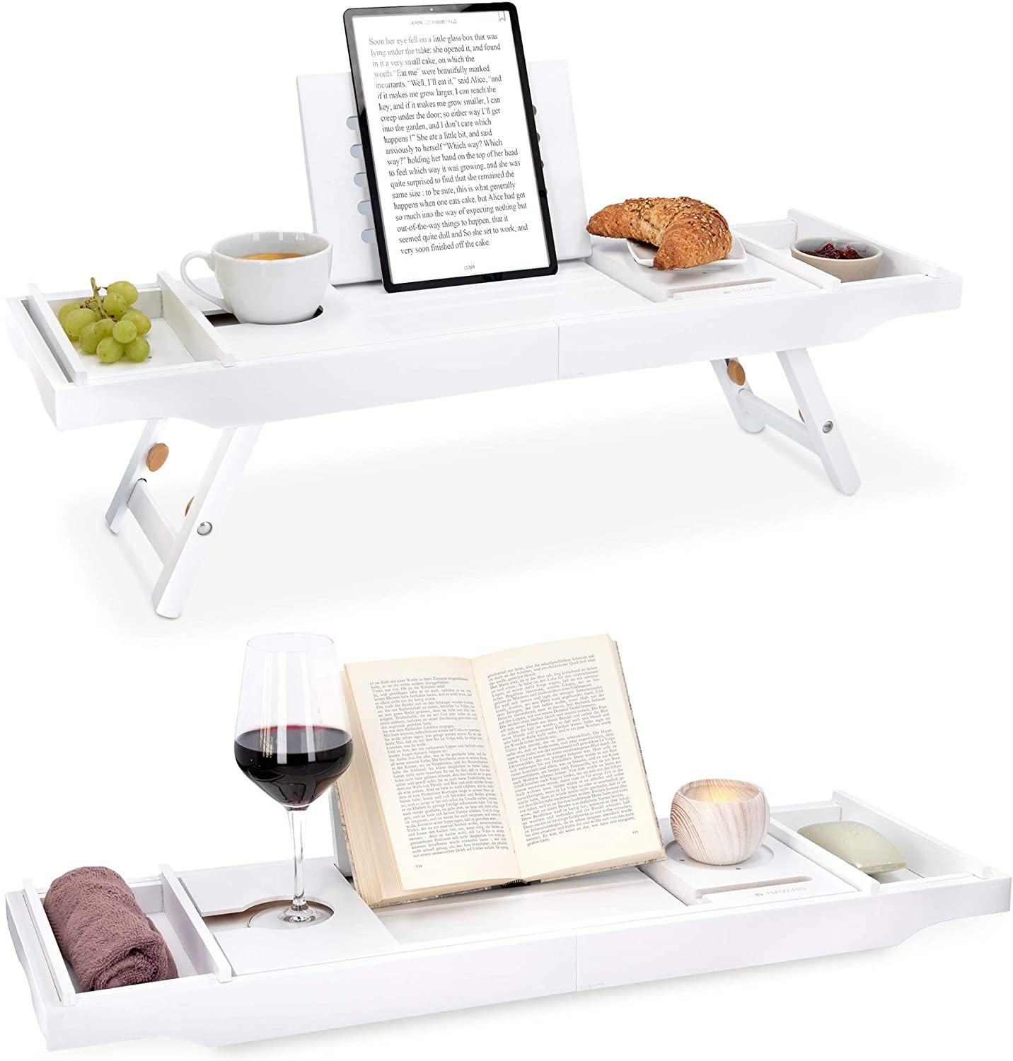 Navaris Wooden Bed and Bath Tray - Ξύλινη Βάση / Δίσκος για τη Μπανιέρα / Κρεββάτι με Πτυσσόμενα Πόδια - White