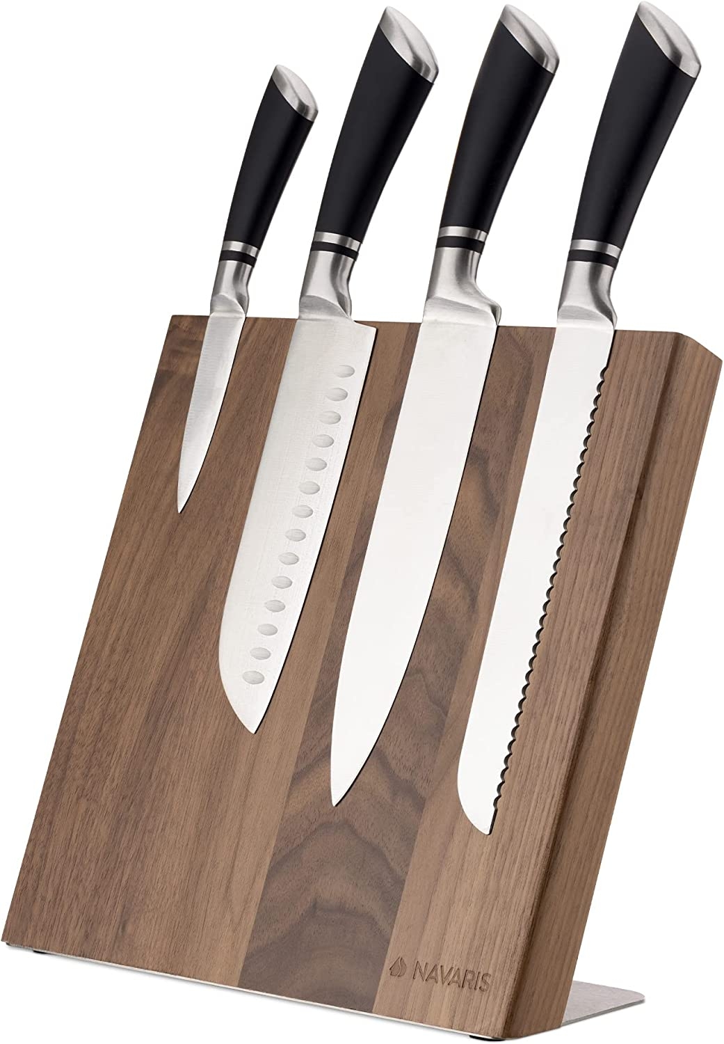 Navaris Wooden Magnetic Knife Holder - Μαγνητική Βάση Μαχαιριών από Ξύλο Καρυδιάς - 27.7 x 27.5 cm - Walnut 