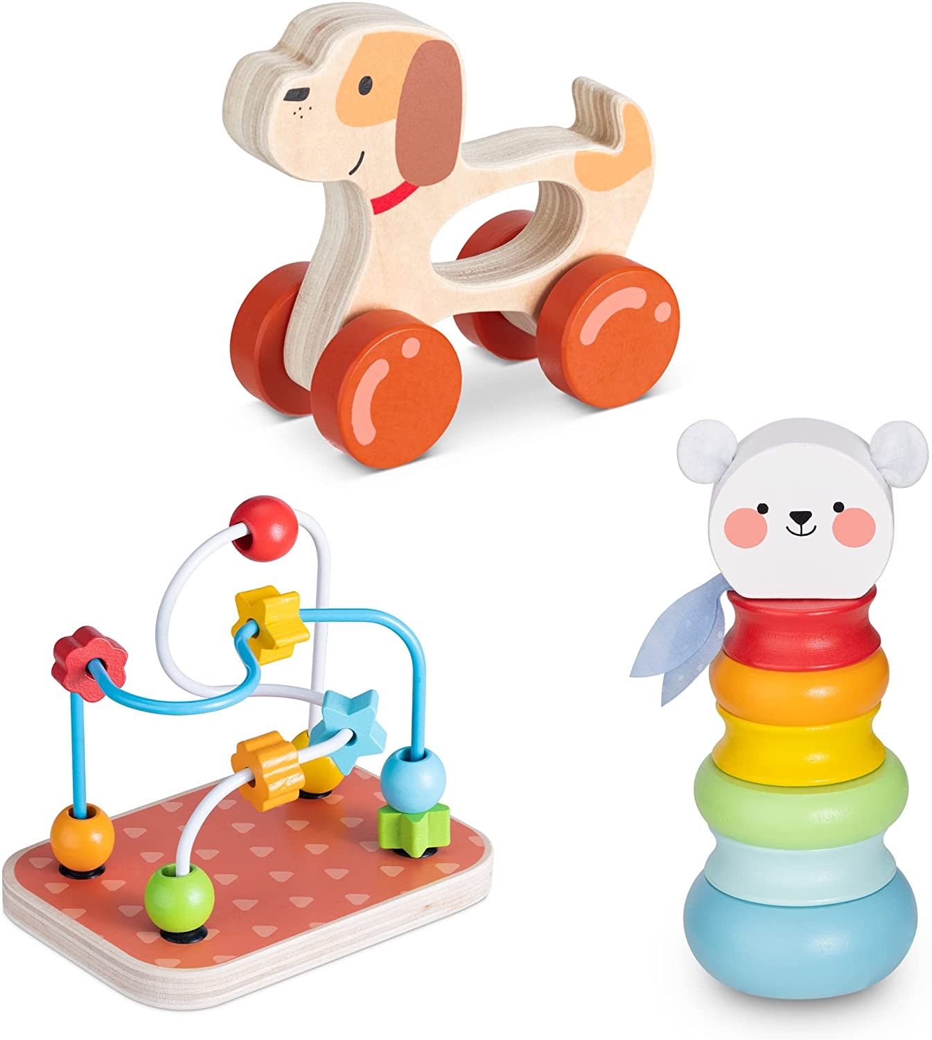 Navaris Wooden Toy Playset - Σετ με 3 Ξύλινα Παιχνίδια Εκμάθησης για Σχήματα και Χρώματα 