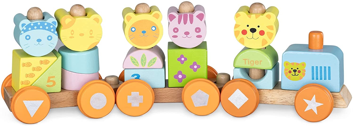 Navaris Wooden Toy Stacking Train - Ξύλινο Τρενάκι για 18+ Μηνών - Colourful