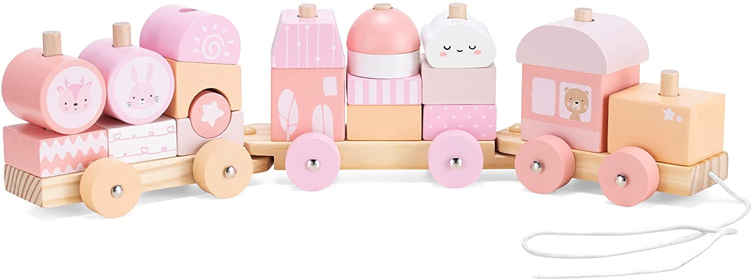 Navaris Wooden Toy Stacking Train - Ξύλινο Τρενάκι - Pink