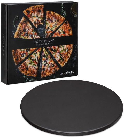 Navaris XL Pizza Stone - Στρογγυλή Πέτρινη Πλάκα Ψησίματος για Πίτσα - Black