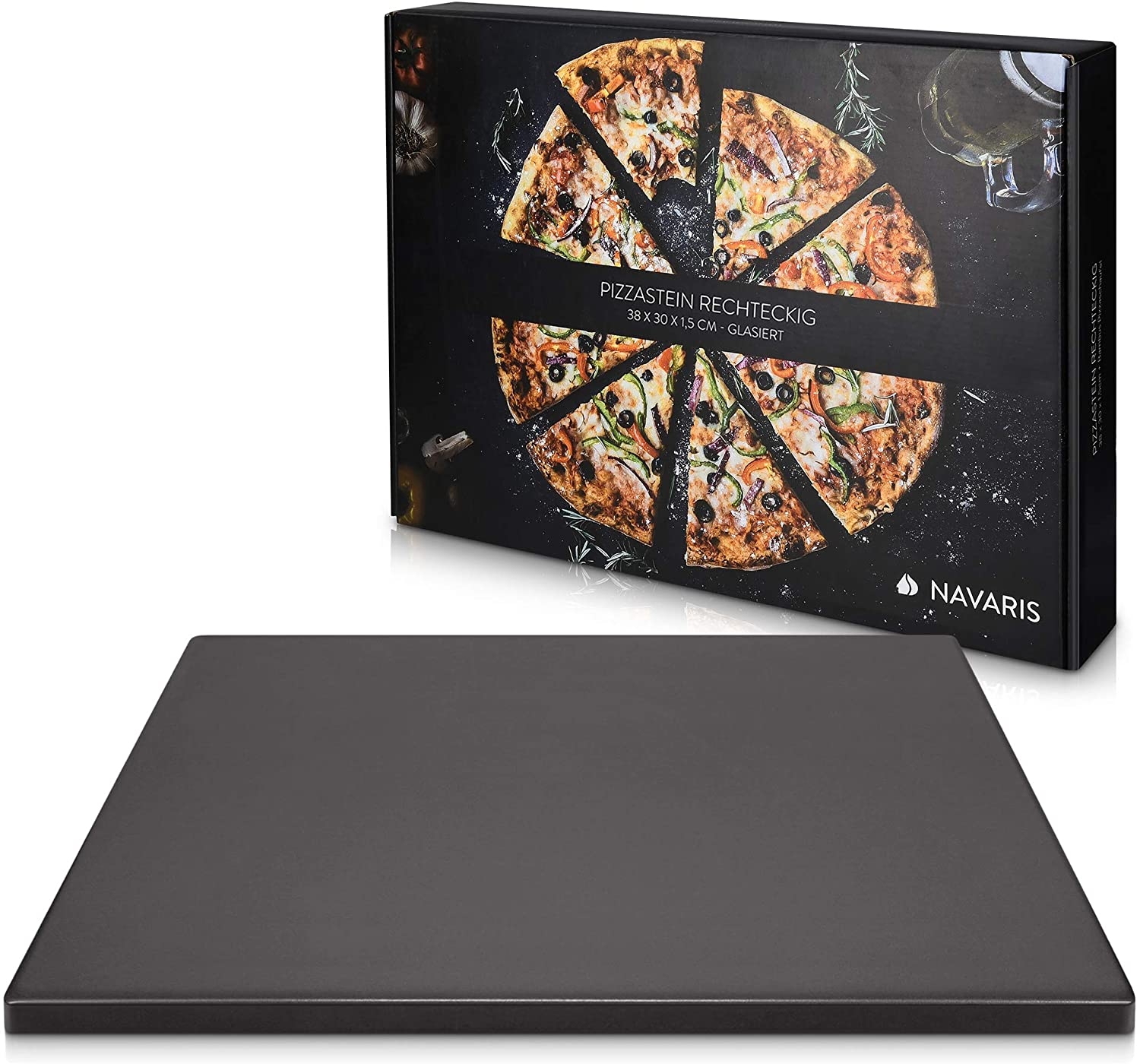 Navaris XL Pizza Stone - Τετράγωνη Πέτρινη Πλάκα Ψησίματος Πίτσας - Black 