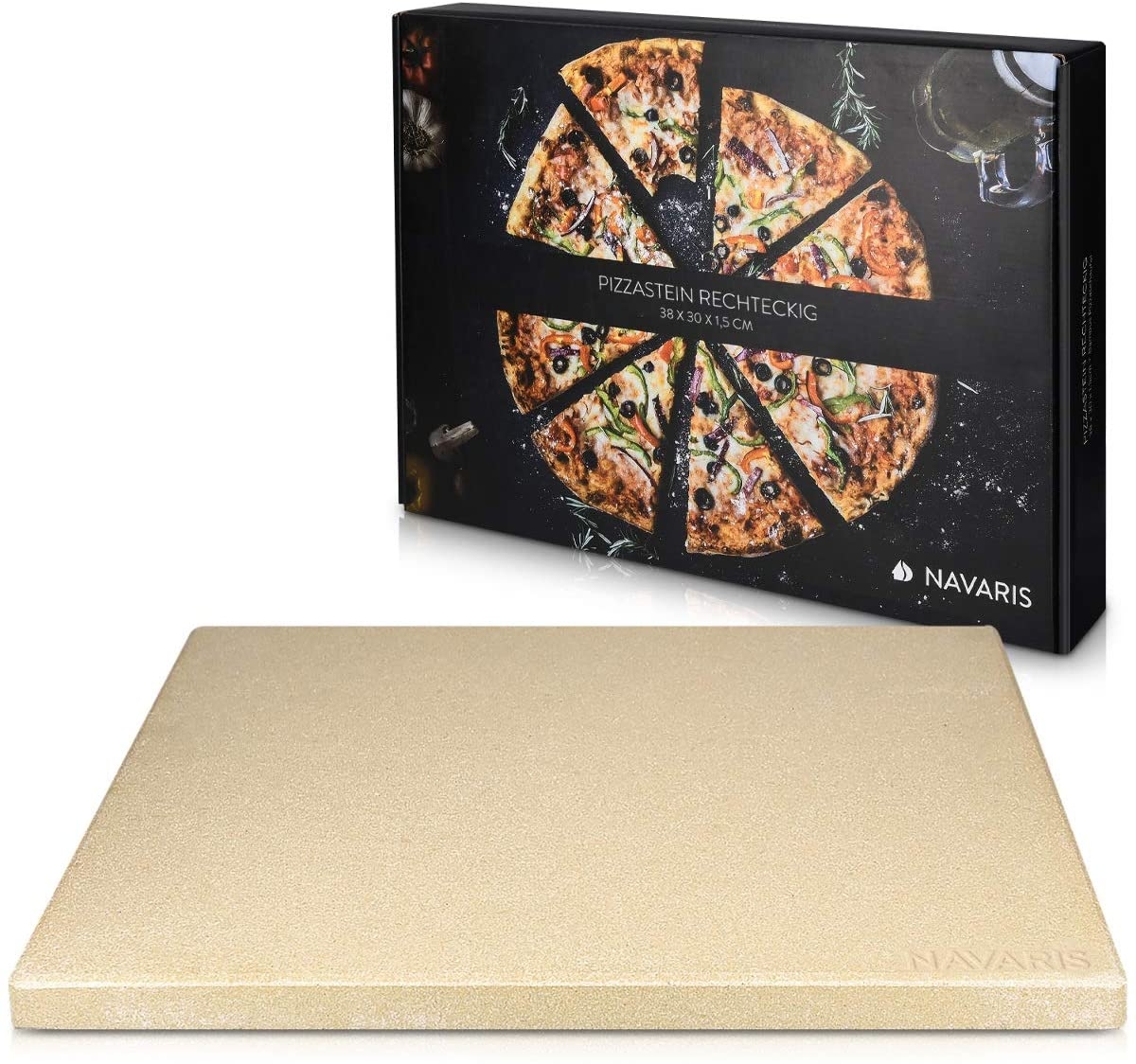 Navaris XL Pizza Stone - Τετράγωνη Πέτρινη Πλάκα Ψησίματος Πίτσας - Brown