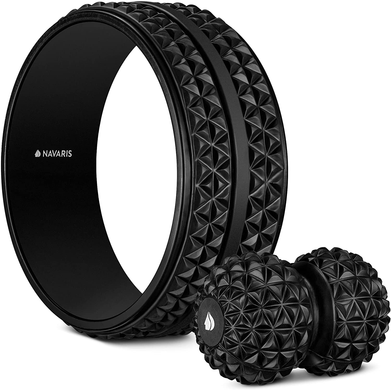Navaris Yoga Wheel Set - Σετ Yoga με 3D Τροχό και Διπλή Μπάλα Μασάζ - Black