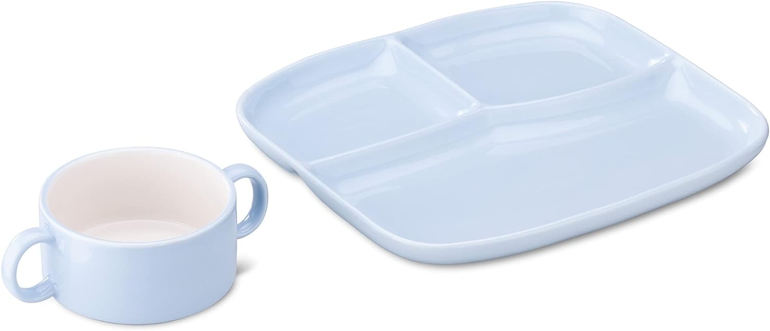 Navaris Soup and Sandwich Plate Combo - Κεραμικό Σετ με Μπολ για Σούπα και Πιάτο για Σάντουιτς με 3 Τμήματα - Baby Blue
