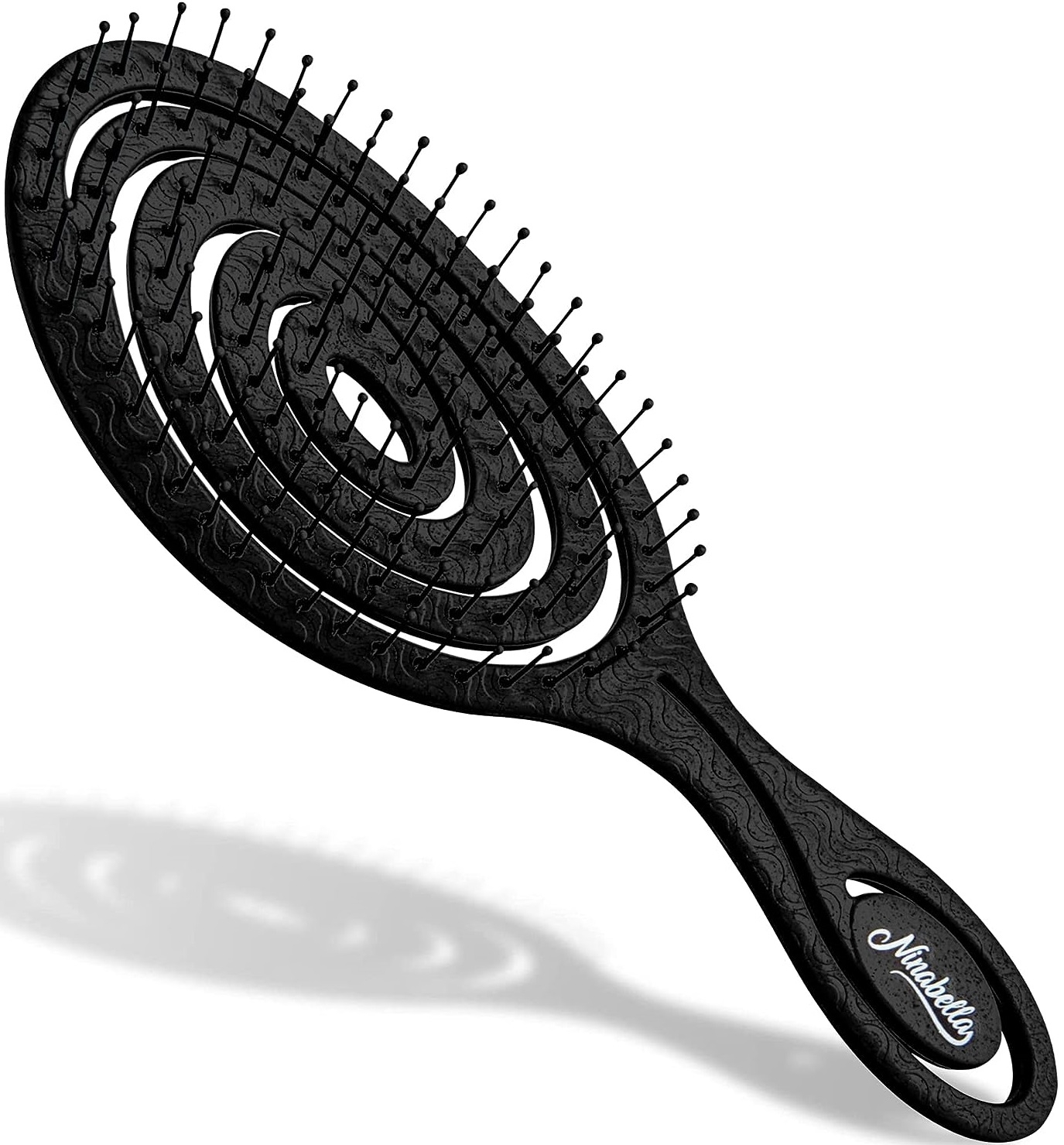 Ninabella Βιολογική Επαγγελματική Σπιράλ Βούρτσα Μαλλιών από Βιοπλαστικό για Ξεμπέρδεμα και Μασάζ - Black