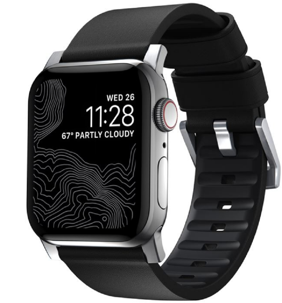 Nomad Active Strap Pro - Αδιάβροχο Δερμάτινο Λουράκι με Σιλικόνη - Apple Watch Ultra/SE/11/10/9/8/7/6/5/4 (49/46/45/44mm) - Black / Silver 