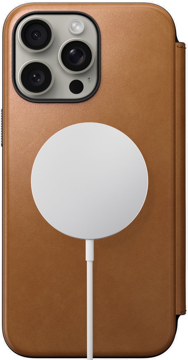 Θήκη iPhone 15 Pro Max Nomad Modern Leather Folio Δερμάτινο Πορτοφόλι με MagSafe English Tan