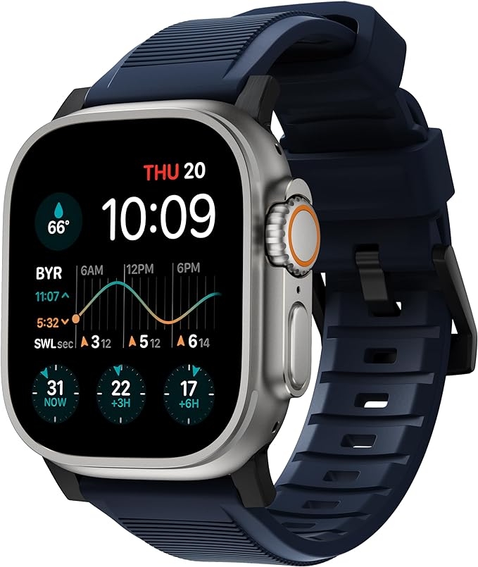 Nomad Rugged Band - Ανθεκτικό Αδιάβροχο Λουράκι από Καουτσούκ FKM - Apple Watch Ultra/SE/11/10/9/8/7/6/5/4 (49/46/45/44mm) - Atlantic Blue / Black