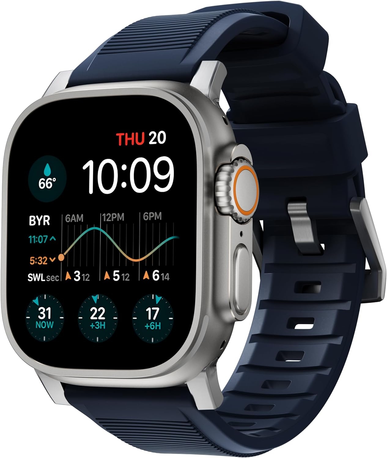 Nomad Rugged Band - Ανθεκτικό Αδιάβροχο Λουράκι από Καουτσούκ FKM - Apple Watch Ultra/SE/11/10/9/8/7/6/5/4 (49/46/45/44mm) - Atlantic Blue / Silver 