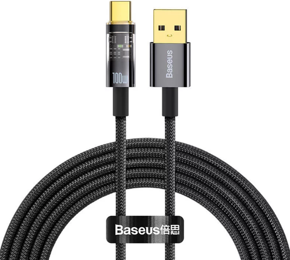 Baseus Explorer Series Auto Power-Off - Καλώδιο Γρήγορης Φόρτισης και Μεταφοράς Δεδομένων USB-A σε Type-C - 200cm - 100W - Black