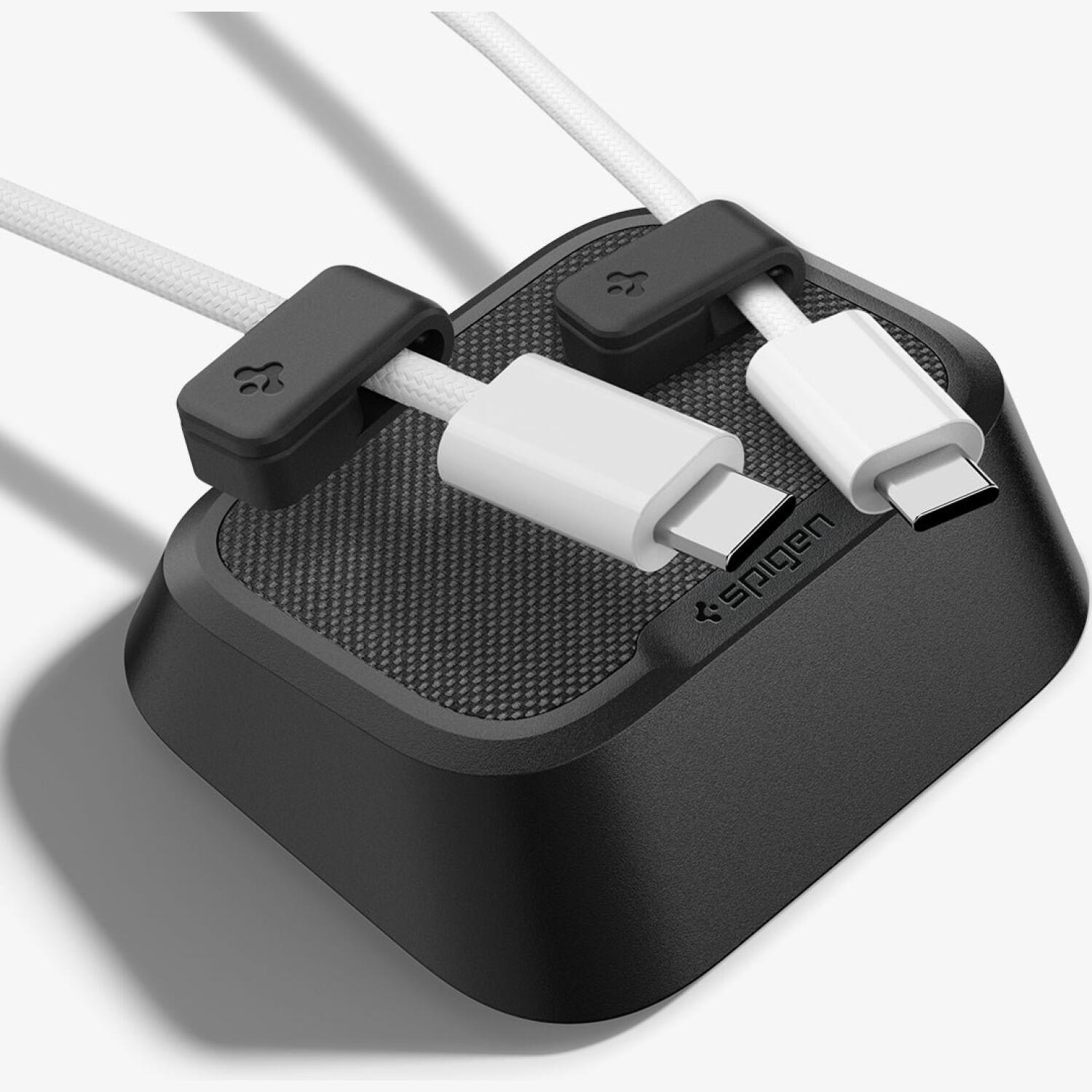 Οργανωτής Καλωδίων Spigen LD103 Magnetic Cable Holder Μαγνητική Βάση 2 Θέσεων από Αντιολισθητική Σιλικόνη Black