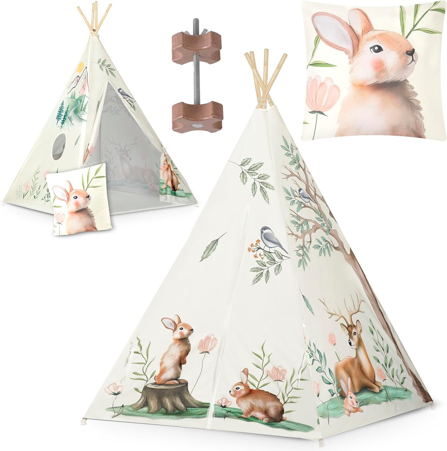 Παιδική Σκηνή Teepee NK-407 Nukido Kids Tipi Tent Ινδιάνικη με 1 x Μαξιλάρι Beige / Animals