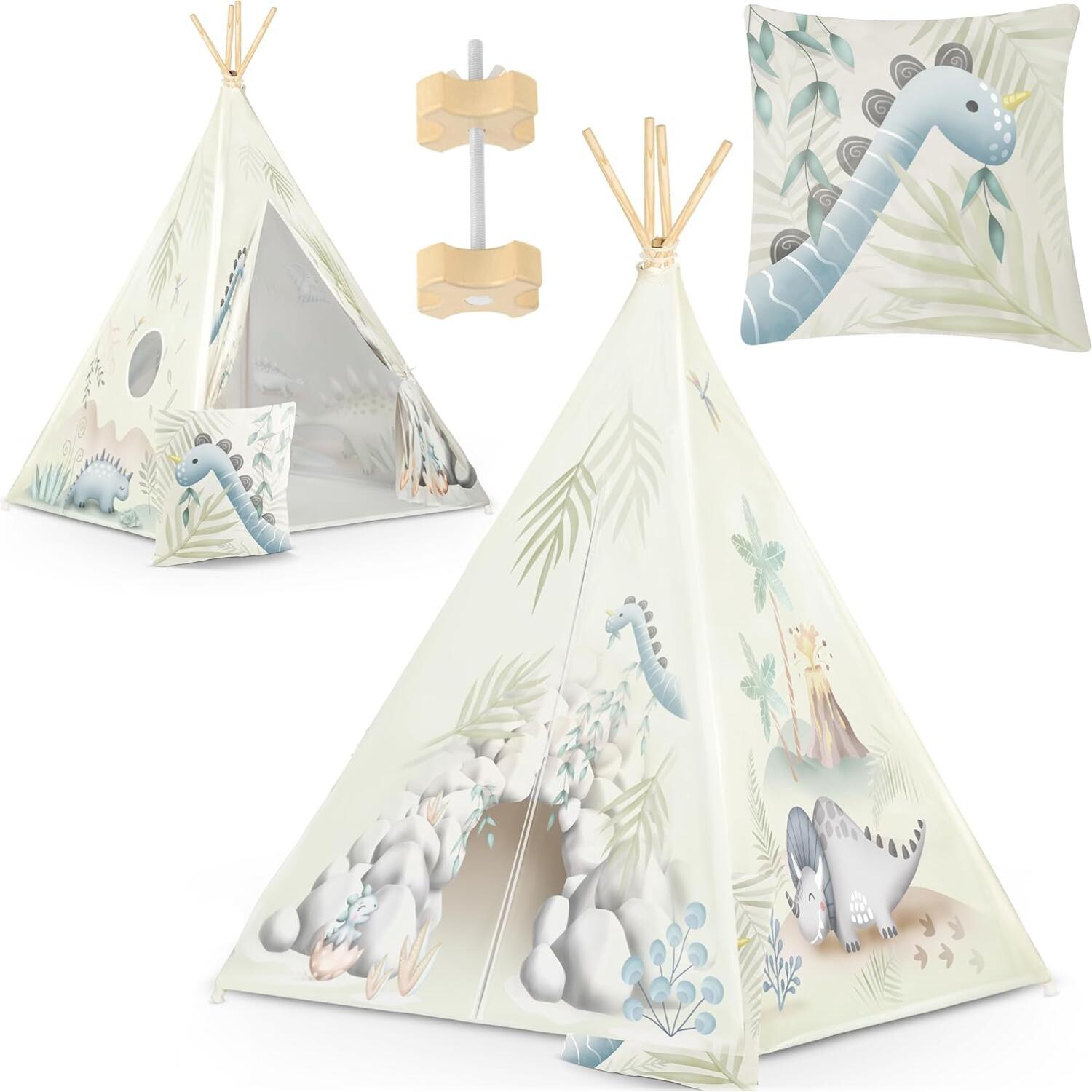 Παιδική Σκηνή Teepee NK-407 Nukido Kids Tipi Tent Ινδιάνικη με 1 x Μαξιλάρι Beige / Dino