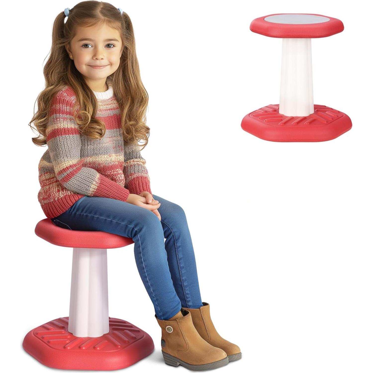 Παιδικό Σκαμπό Navaris Twist Wobble Stool Πλαστικό για Παιδιά 5 έως 8 Ετών για Ενίσχυση Ισορροπίας & Συγκέντρωσης Red