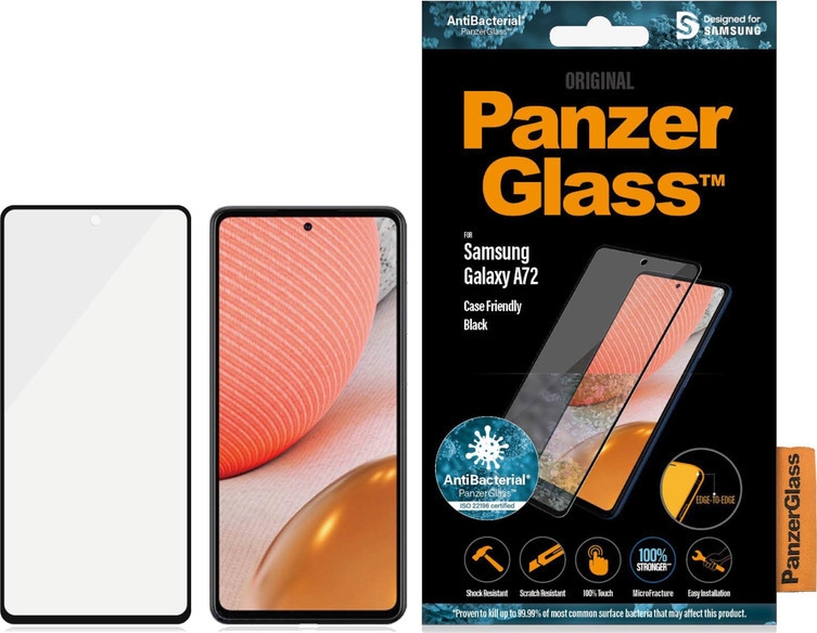 PanzerGlass Tempered Glass Case Friendly Antibacterial - Fullface Αντιχαρακτικό Γυαλί Οθόνης Samsung Galaxy A72 - Black
