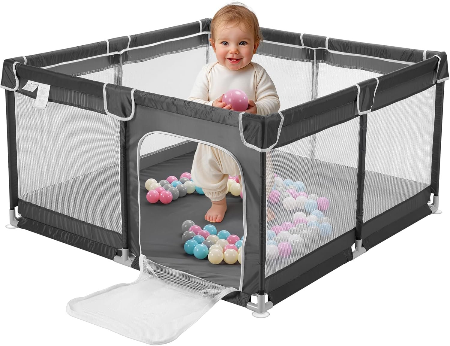Πάρκο Navaris Baby Playpen Βρεφική Παιδική Χαρά / Παιδότοπος από Ύφασμα Oxford 130 x 130 x 50 cm Grey