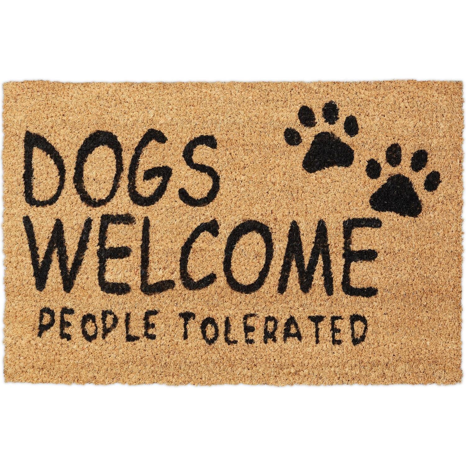 Πατάκι Εισόδου Relaxdays Coir Doormat Dogs Welcome People Tolerated από Φυσικές Ίνες Καρύδας & PVC 60 x 40 cm - Natural / Black (10038457)