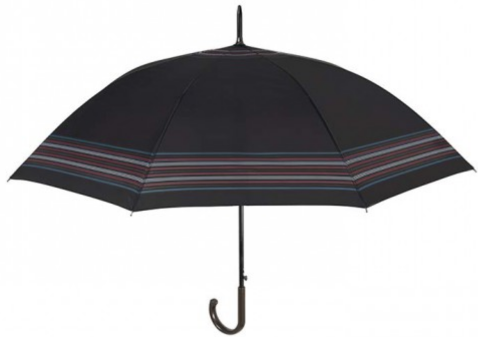 Perletti New Basic - Ανδρική Ομπρέλα με Αυτόματο Άνοιγμα & Μπαστούνι - Black / Red Stripes