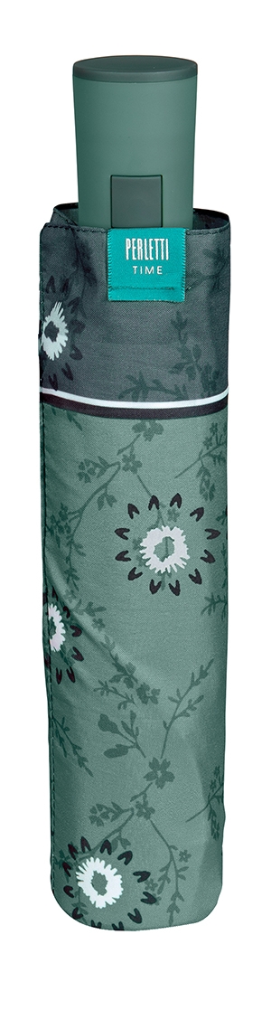 Perletti Time - Mini Γυναικεία Αντιανεμική Ομπρέλα με Αυτόματο Άνοιγμα 96cm - Fiori Green 