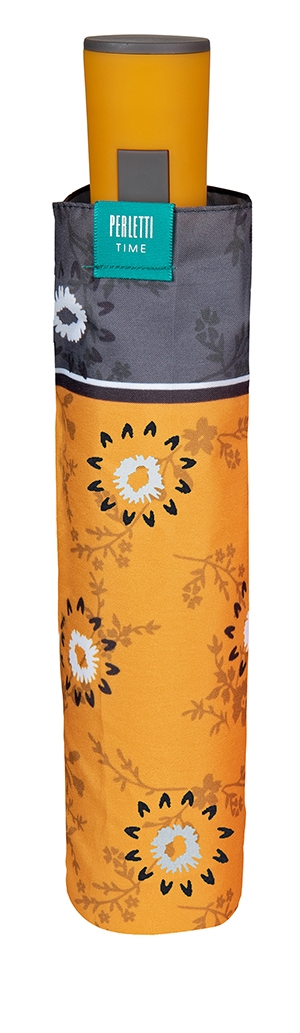 Perletti Time - Mini Γυναικεία Αντιανεμική Ομπρέλα με Αυτόματο Άνοιγμα 96cm - Fiori Yellow 