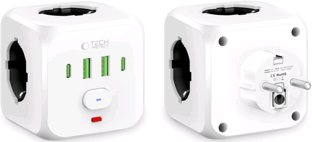 Πολύπριζο Tech-Protect PCL3X4 Universal Power Socket με 3 x Υποδοχές AC 240V & Διακόπτη / 2 x USB-A / 2 x Type-C 2.1A White