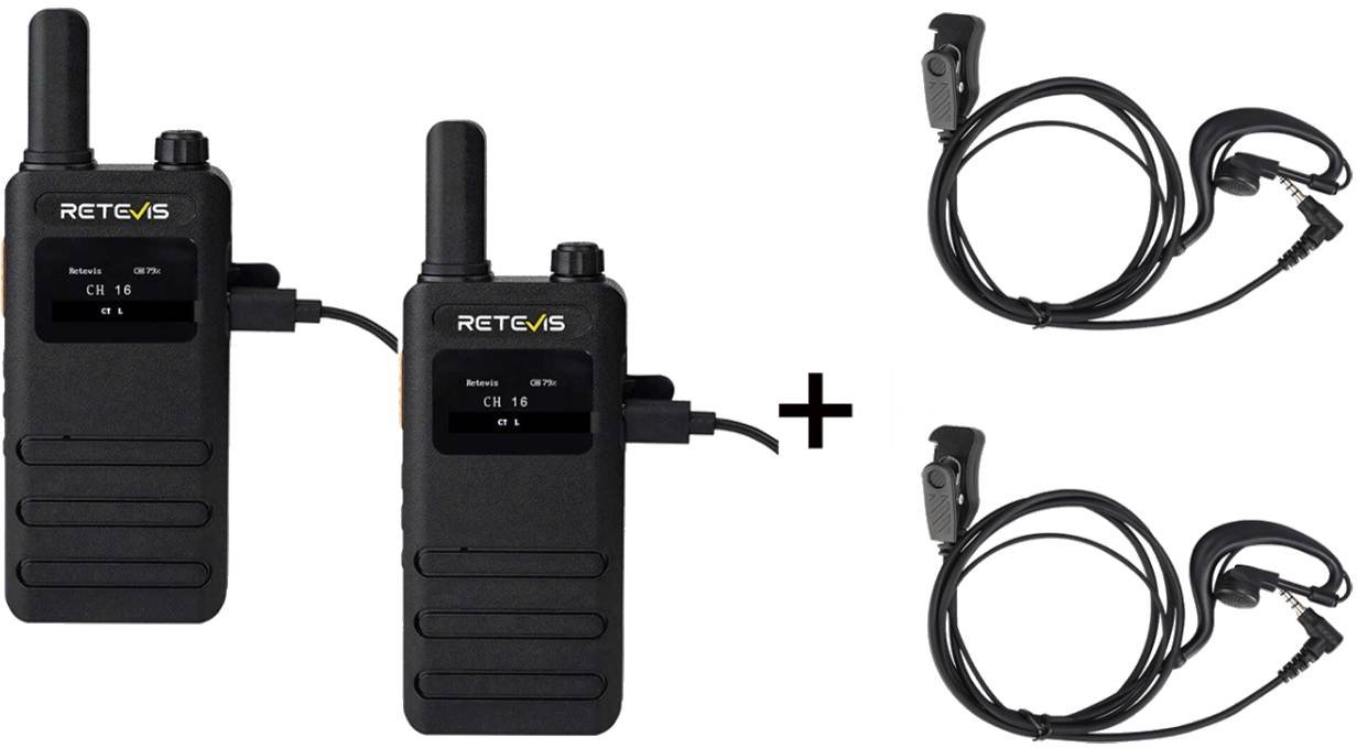 Πομποδέκτης Retevis B63S Σετ με 2 Ασύρματα Επαναφορτιζόμενα Walkie Talkie με Μπαταρία 1620mAh 5W & με 2 x Ακουστικά Μικρόφωνα Black