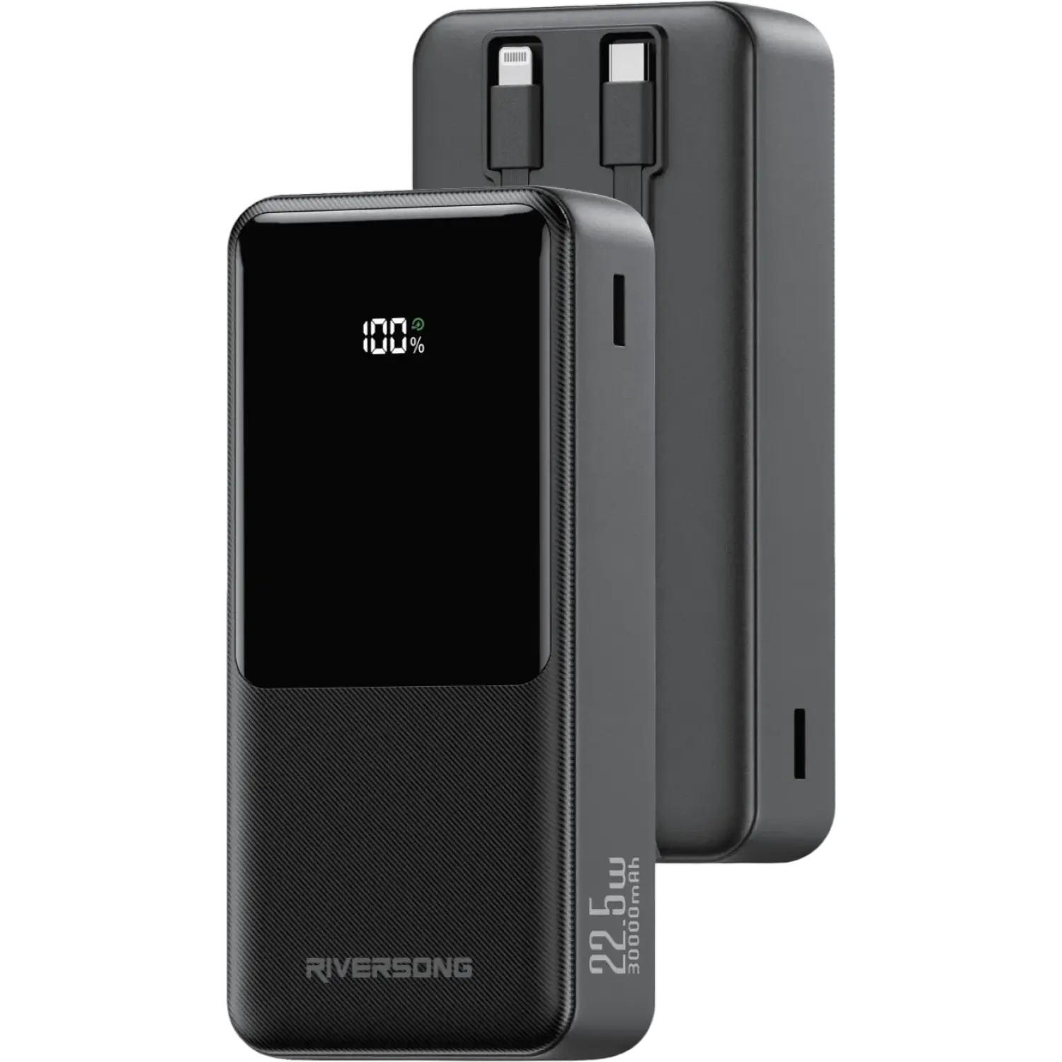 PowerBank Riversong Horizon 30 Pro 30.000 mAh με Θύρες 1 x Type-C / 1 x USB-A & Eνσωματωμένα Καλώδια 1 x Type-C / 1 x Lightning 22.5W Black