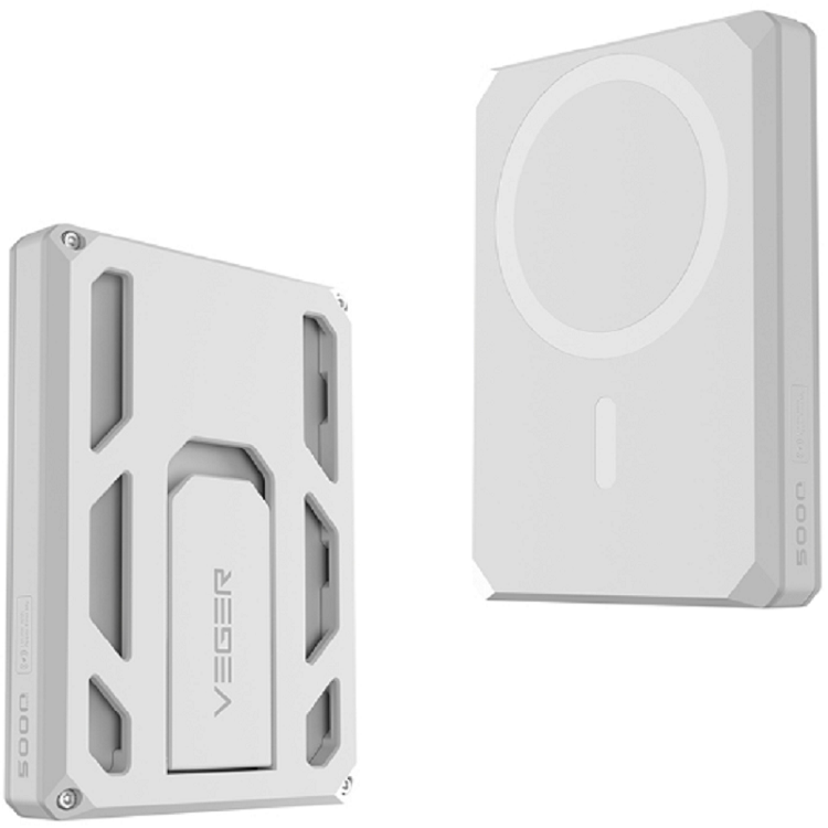 PowerBank Veger X5 6 in 1 W0582 με Ασύρματη Φόρτιση MagSafe 15W / RFID Πορτοφόλι MagSafe & KickStand 1 x Type-C 20W 5.000mAh White