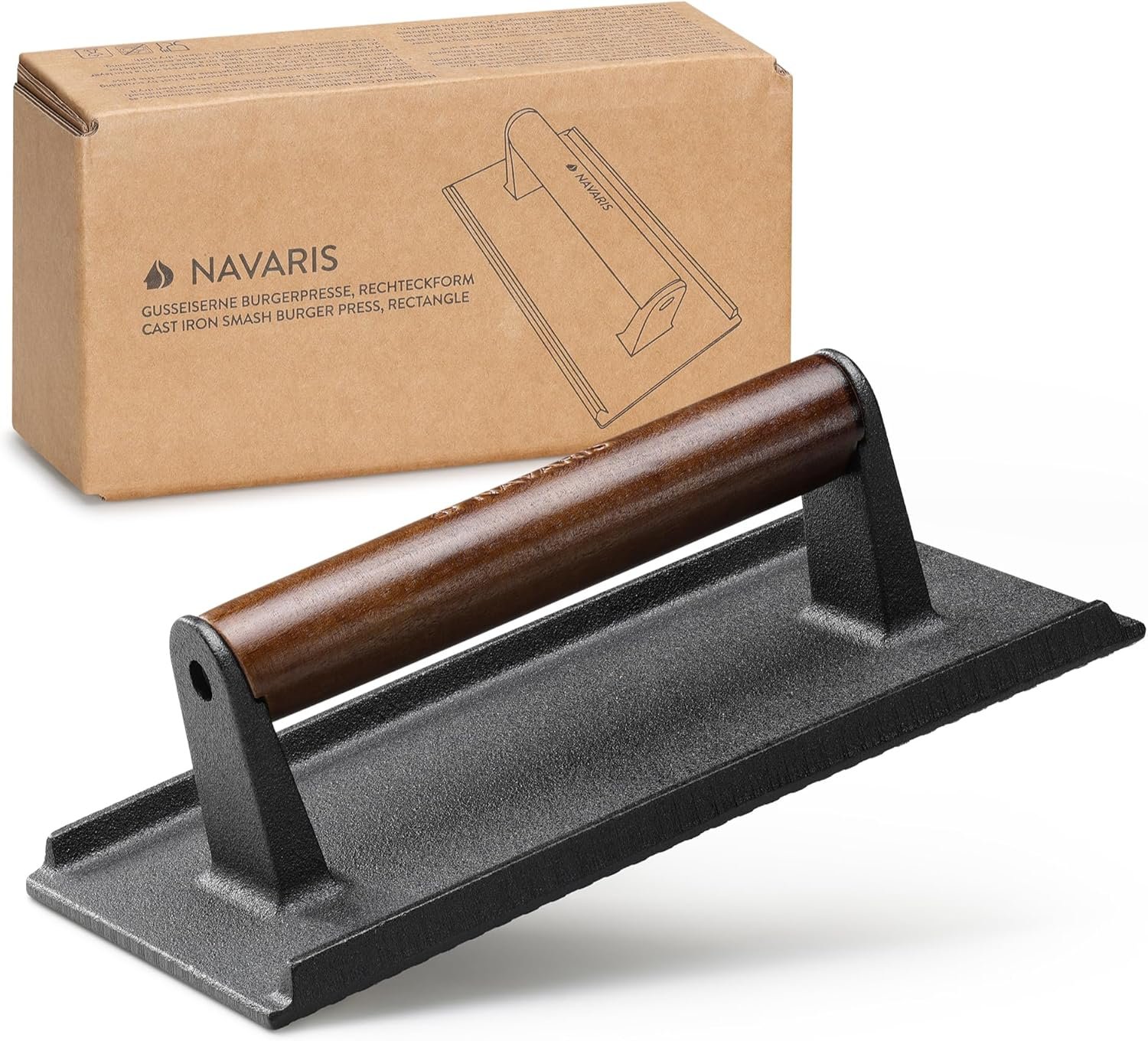 Πρέσα Μπέργκερ Navaris Cast Iron Smash Burger Press Rectangle Ορθογώνια από Μαντέμι για Smash Μπιφτέκια Black