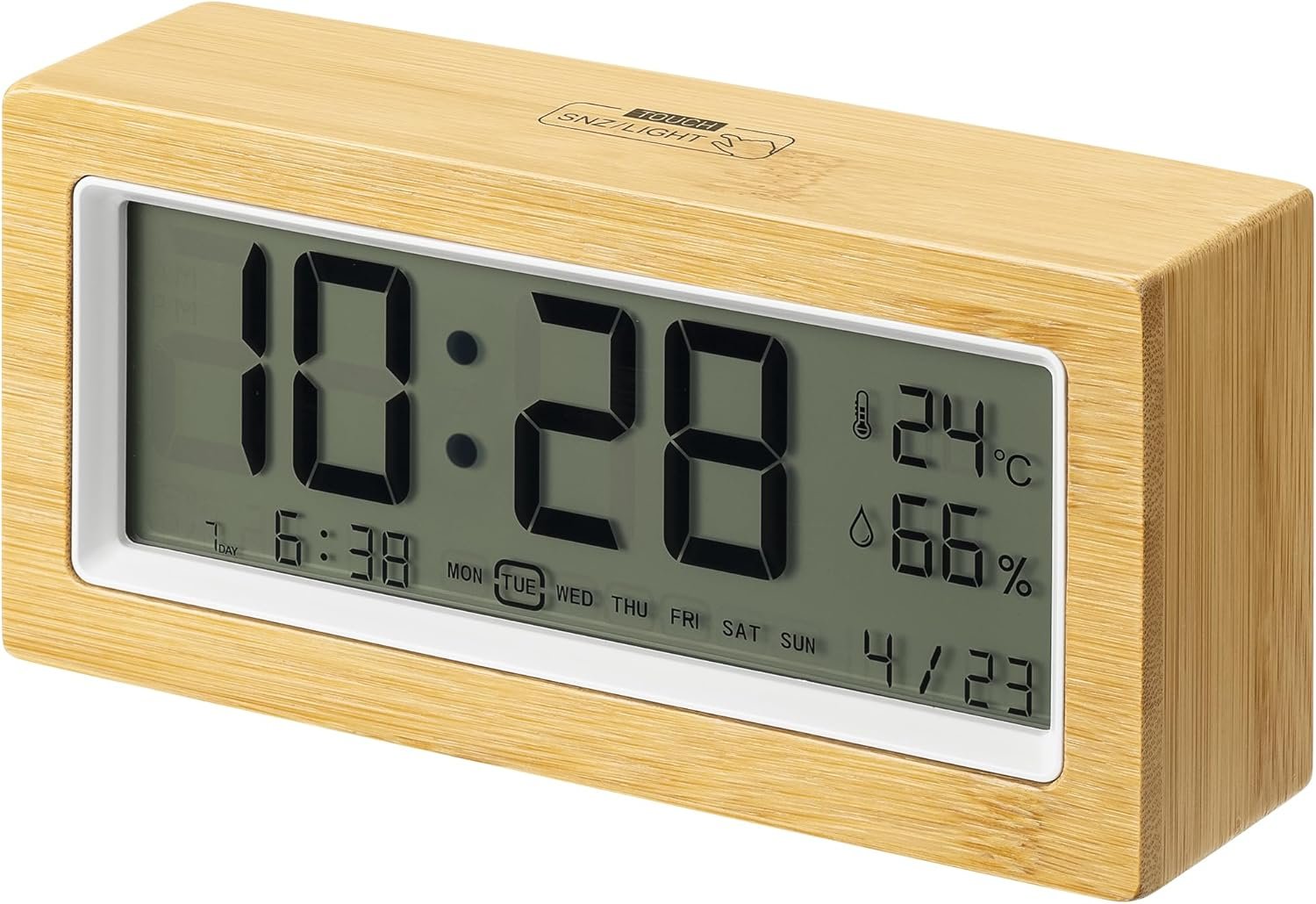 Ψηφιακό Ρολόι Ξυπνητήρι Navaris Digital Wecker Alarm Clock Επιτραπέζιο LED από Bamboo με Ένδειξη Θερμοκρασίας / Υγρασίας & Ημερομηνίας Beige / White