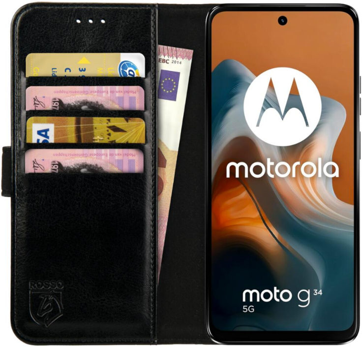 PU Θήκη Πορτοφόλι - Motorola Moto G34 - Rosso Element - Black