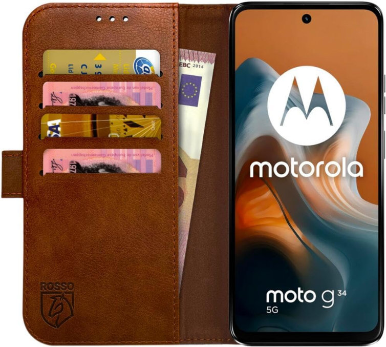 PU Θήκη Πορτοφόλι - Motorola Moto G34 - Rosso Element - Brown
