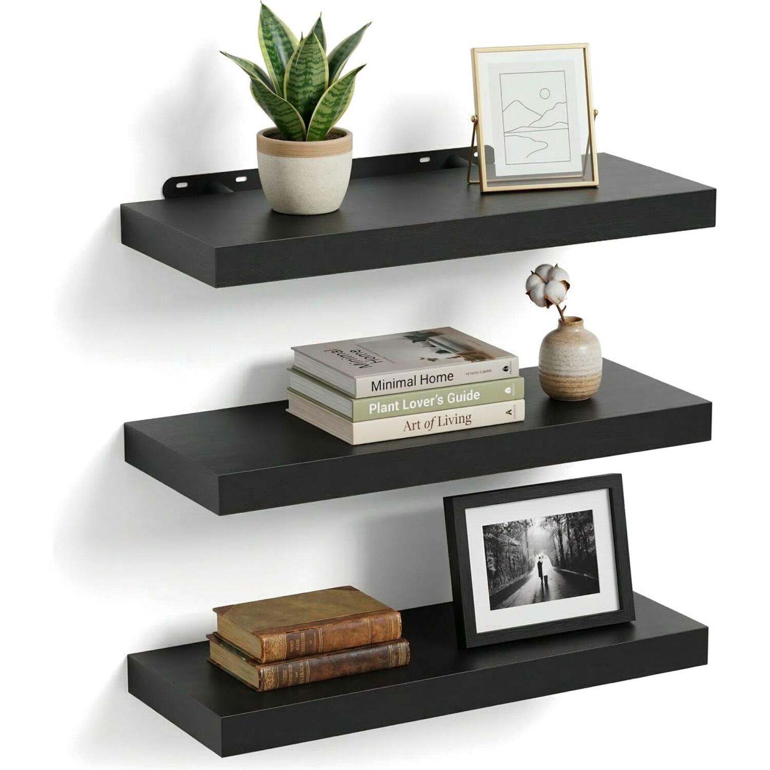 Ράφια Τοίχου Relaxdays 3 x Wall Shelves για Διακοσμητικά / Βιβλία / Μπαχαρικά 3 Τεμάχια 50cm Black