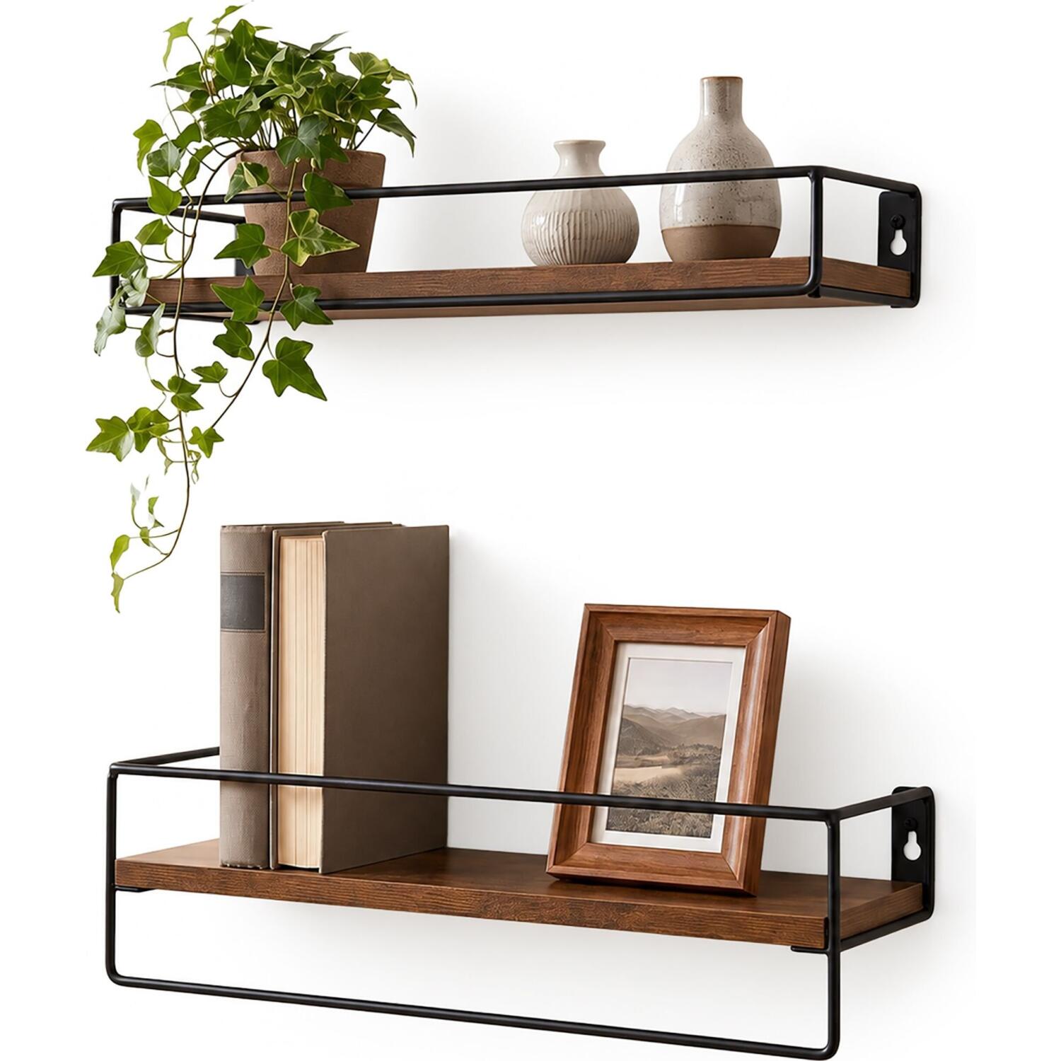 Ράφια Τοίχου Relaxdays 2 x Wall Shelves για Διακοσμητικά / Βιβλία / Μπάνιο 2 Τεμάχια 40cm Brown / Black