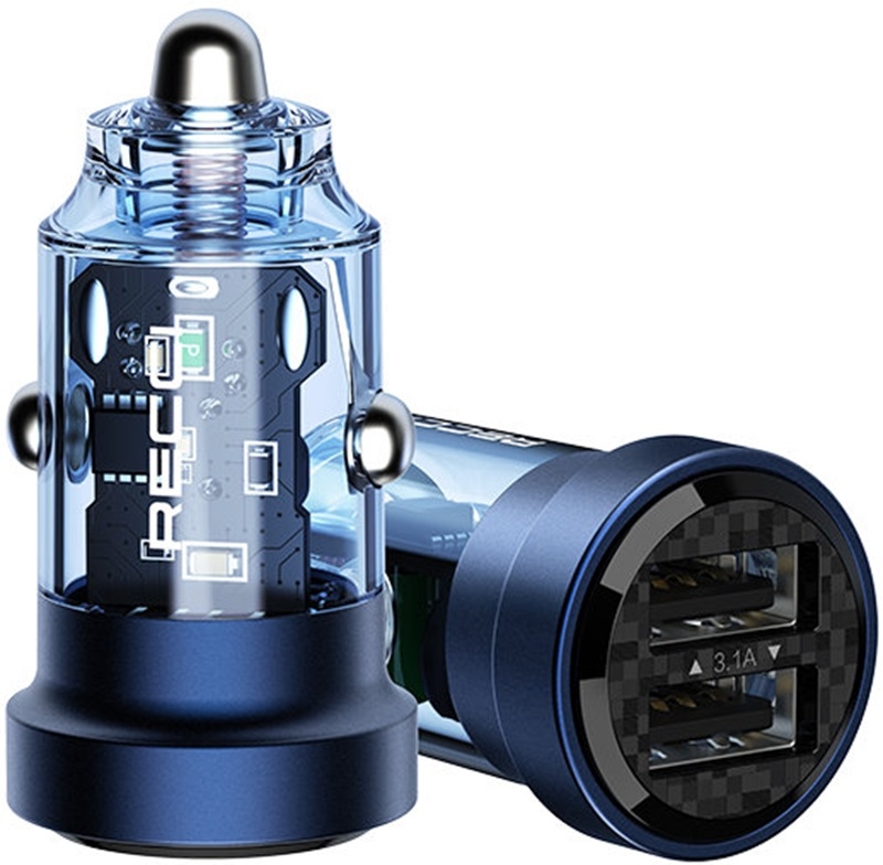 Recci Journey RCC-N16 - Διάφανος Φορτιστής Αυτοκινήτου με 2 x USB-A - 15.5W - Blue